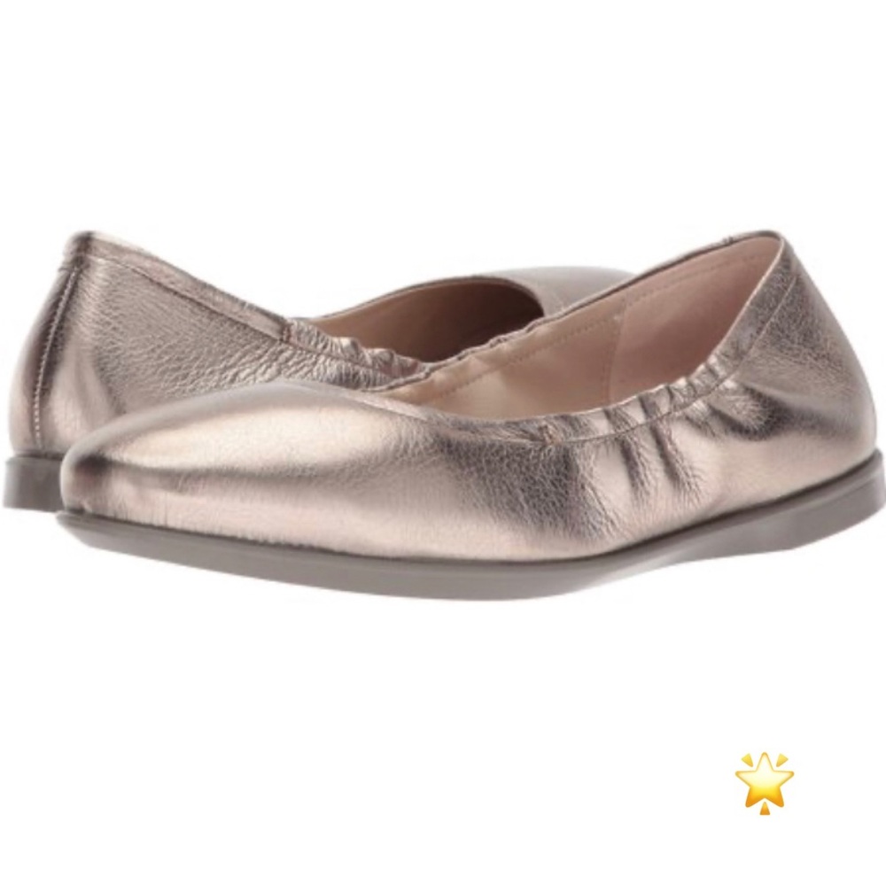 SIZE 10-10.5 ECCO INCISE ENCHANT BALLET BALLERINA FLAT GOLD WARM GREY